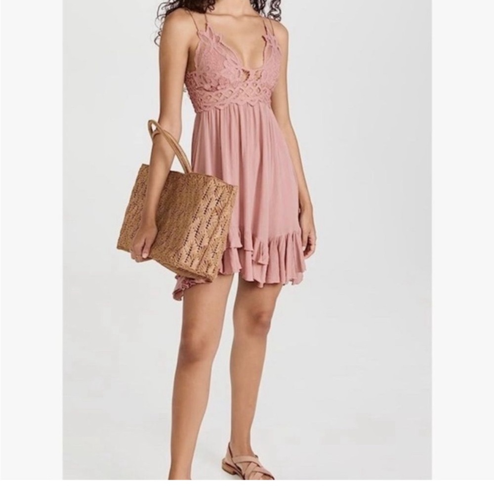 Free People Blush Pink Lace-Trim Dress